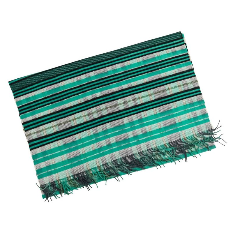 Hermes Cashmere Tartan Check Fringe Blanket Scarf Large Shawl Green Ladies Used