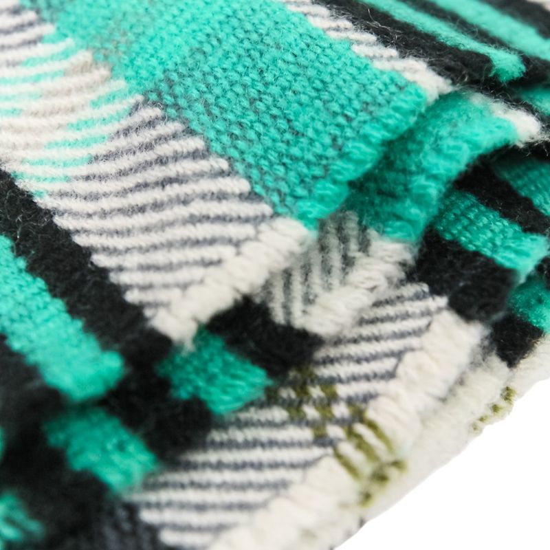 Hermes Cashmere Tartan Check Fringe Blanket Scarf Large Shawl Green Ladies Used