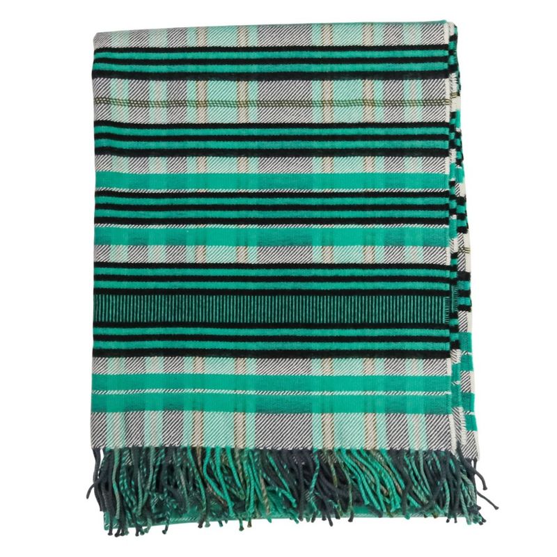 Hermes Cashmere Tartan Check Fringe Blanket Scarf Large Shawl Green Ladies Used