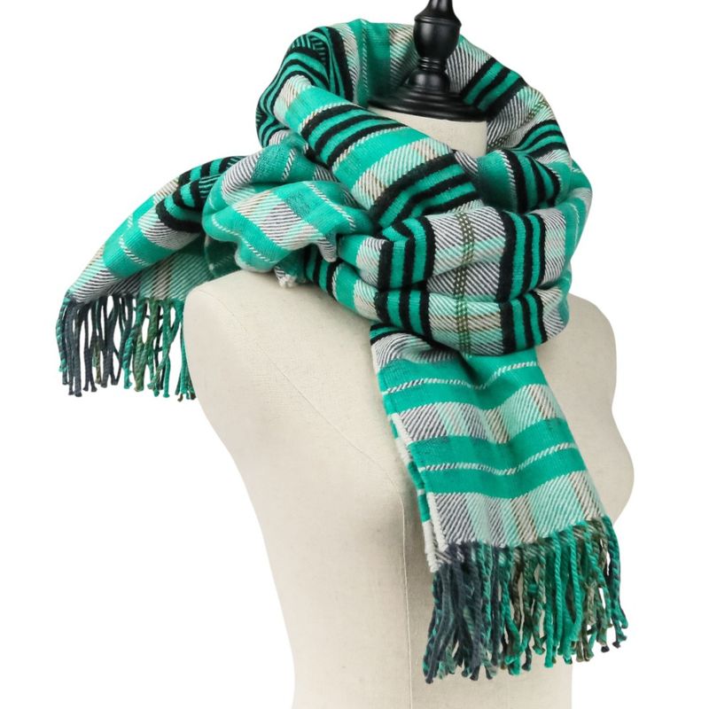 Hermes Cashmere Tartan Check Fringe Blanket Scarf Large Shawl Green Ladies Used