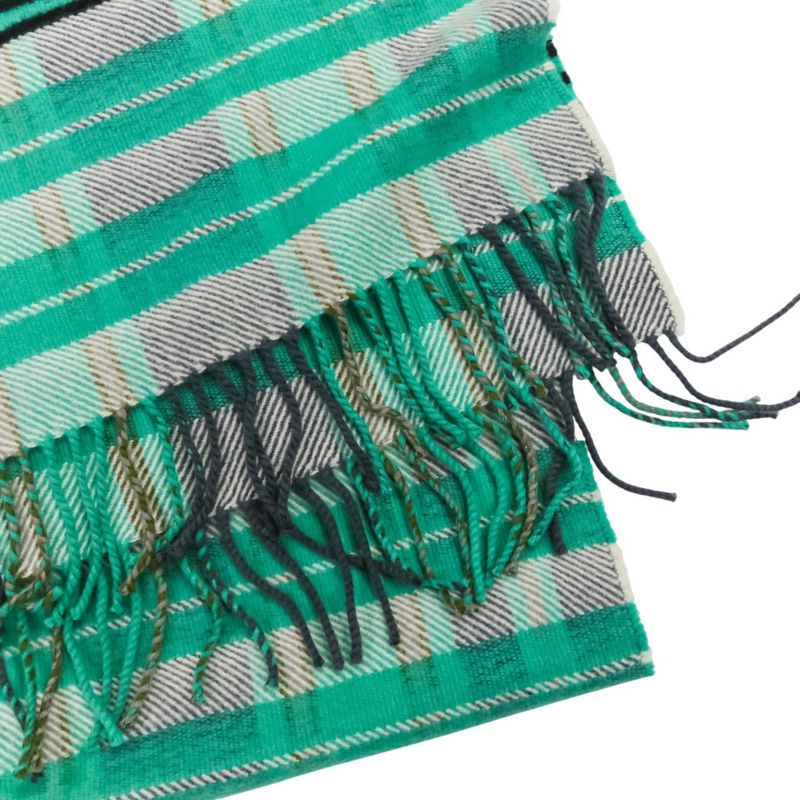 Hermes Cashmere Tartan Check Fringe Blanket Scarf Large Shawl Green Ladies Used