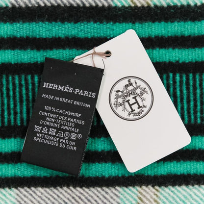 Hermes Cashmere Tartan Check Fringe Blanket Scarf Large Shawl Green Ladies Used
