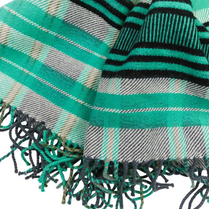 Hermes Cashmere Tartan Check Fringe Blanket Scarf Large Shawl Green Ladies Used