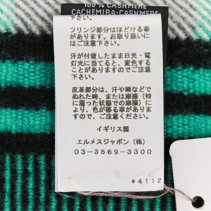 Hermes Cashmere Tartan Check Fringe Blanket Scarf Large Shawl Green Ladies Used