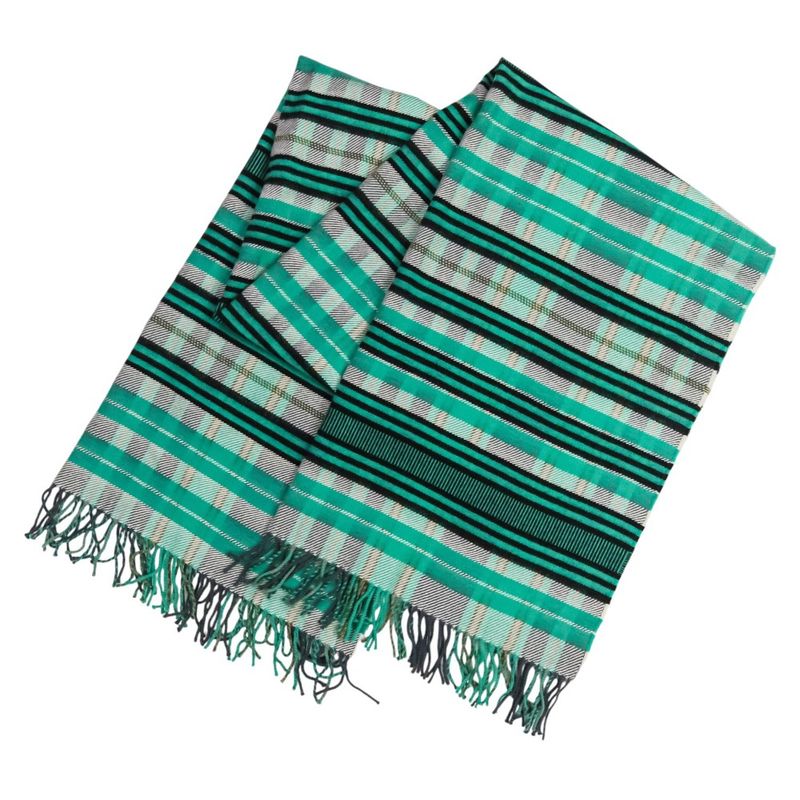 Hermes Cashmere Tartan Check Fringe Blanket Scarf Large Shawl Green Ladies Used