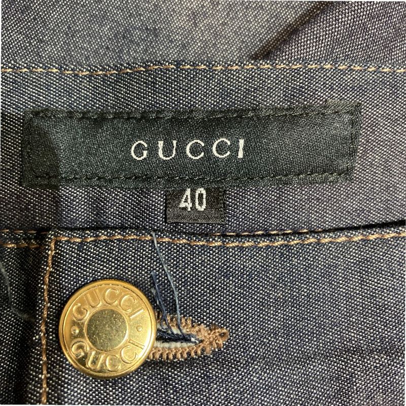 Gucci Stretch Knee-length Tight Denim Skirt 40 Indigo Ladies Preowned USED