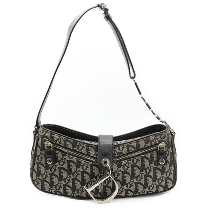 Christian Dior Trotter One Shoulder Bag Handbag Gray Leather X Canvas Silver