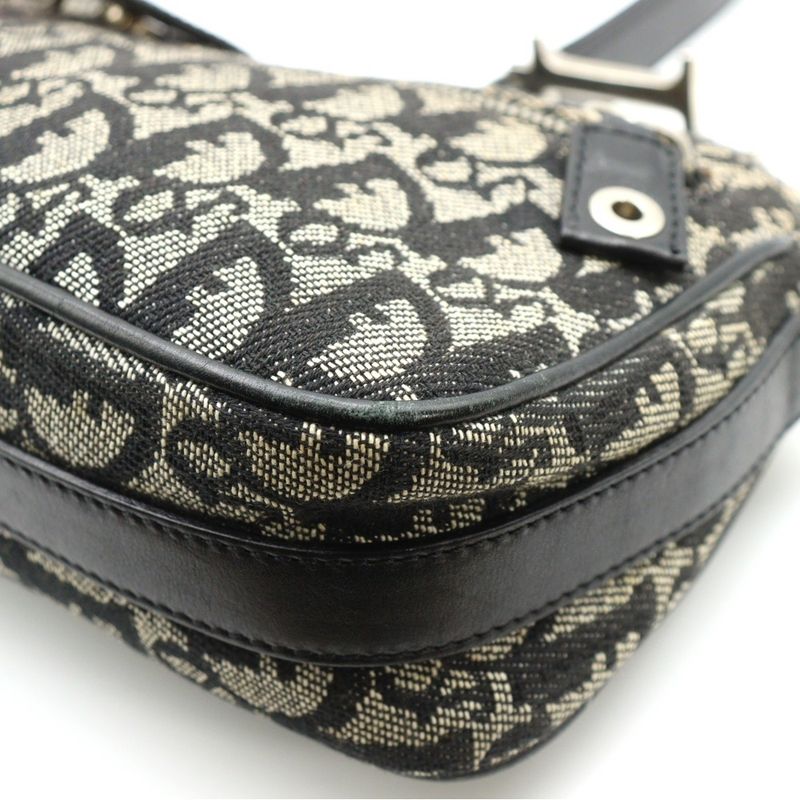 Christian Dior Trotter One Shoulder Bag Handbag Gray Leather X Canvas Silver