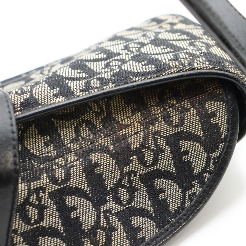 Christian Dior Trotter One Shoulder Bag Handbag Gray Leather X Canvas Silver