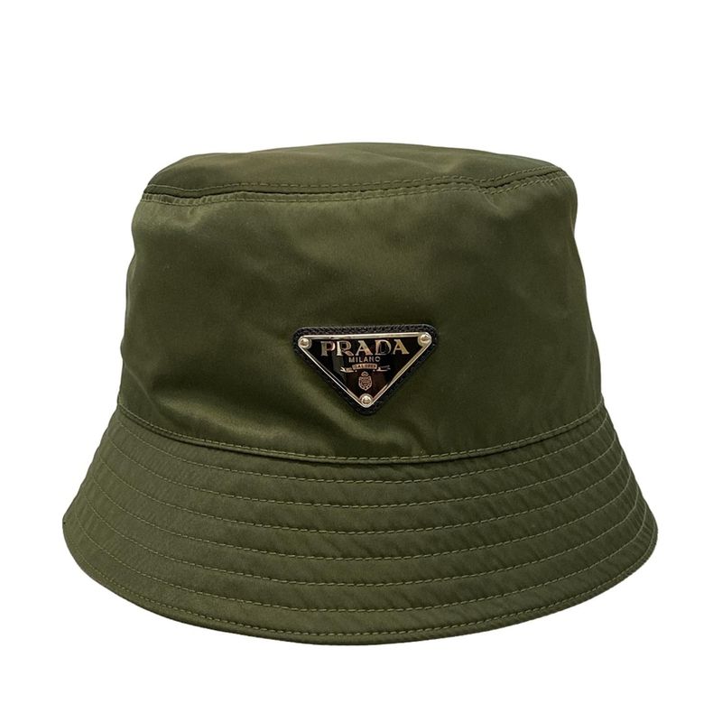 Prada Hat M 2hc137 2dmi Khaki 2022 Triangle Logo Bucket Hat