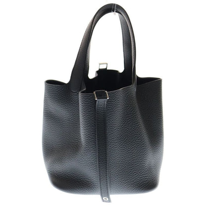 Hermes Picotin Lock MM Taurillon Clemence Leather Handbag Silver Hardware Black