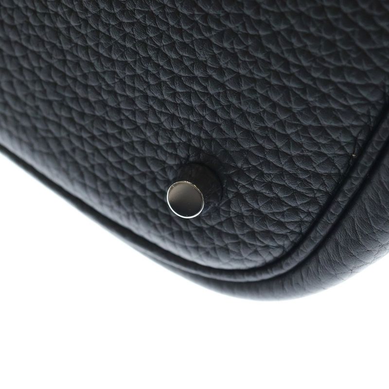 Hermes Picotin Lock MM Taurillon Clemence Leather Handbag Silver Hardware Black