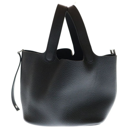Hermes Picotin Lock MM Taurillon Clemence Leather Handbag Silver Hardware Black