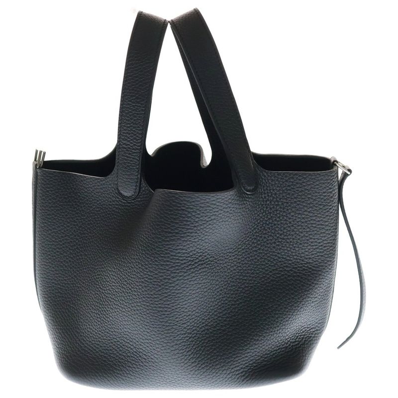 Hermes Picotin Lock MM Taurillon Clemence Leather Handbag Silver Hardware Black
