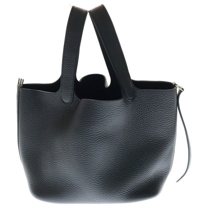 Hermes Picotin Lock MM Taurillon Clemence Leather Handbag Silver Hardware Black