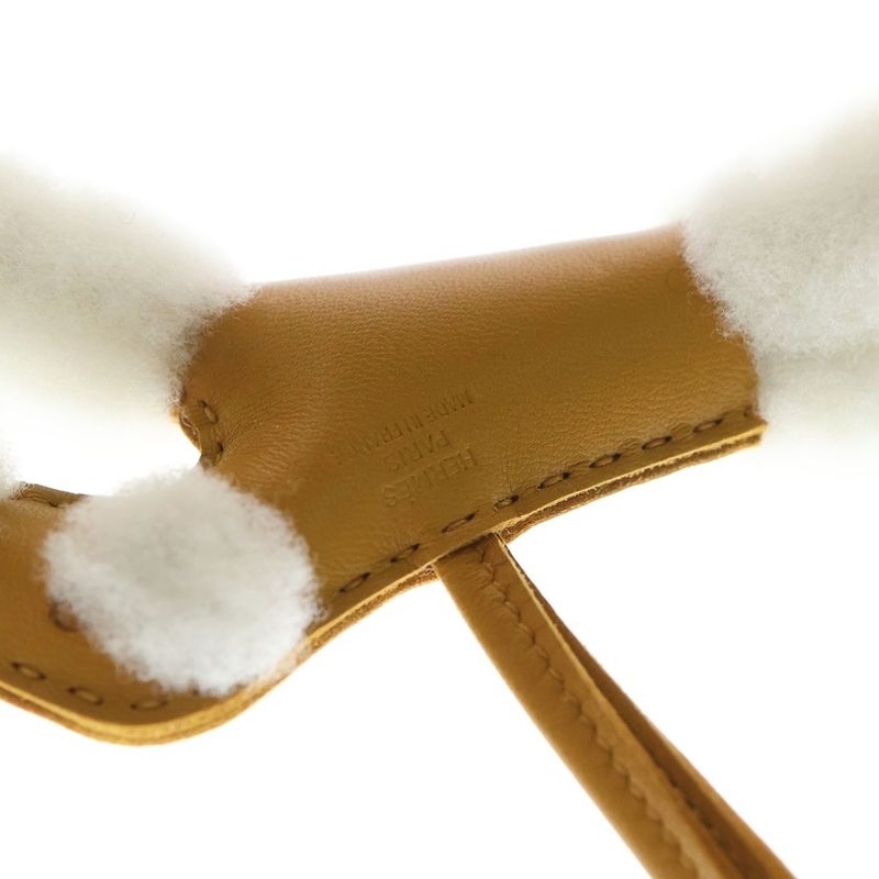 Hermes Buddy Charm Agniomiro Mouton Leather Sesame Ecru Dog Motif Bag Charm