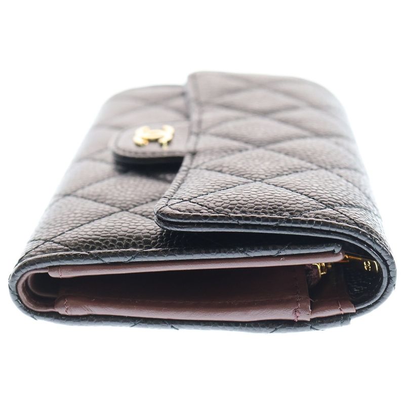 Chanel Matelasse Medium Flap Wallet Black Caviar Skin Gold Hardware Ap0232