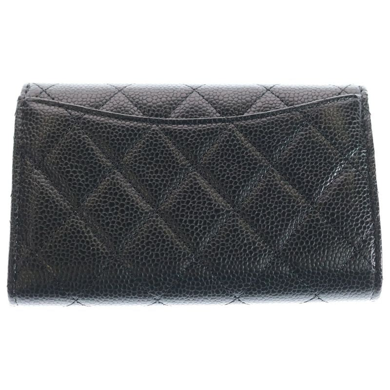 Chanel Matelasse Medium Flap Wallet Black Caviar Skin Gold Hardware Ap0232