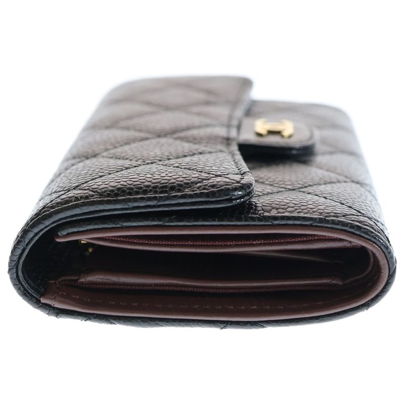 Chanel Matelasse Medium Flap Wallet Black Caviar Skin Gold Hardware Ap0232