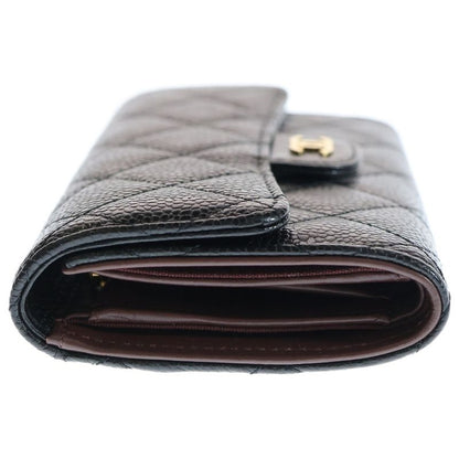 Chanel Matelasse Medium Flap Wallet Black Caviar Skin Gold Hardware Ap0232