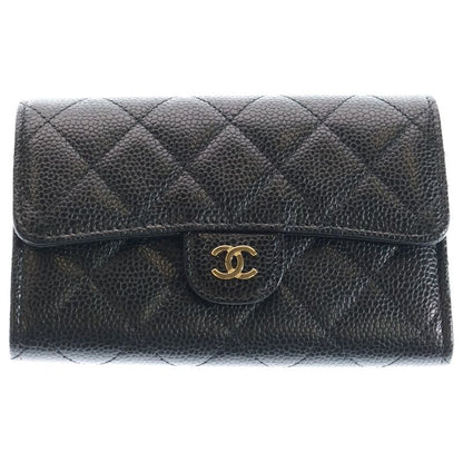 Chanel Matelasse Medium Flap Wallet Black Caviar Skin Gold Hardware Ap0232