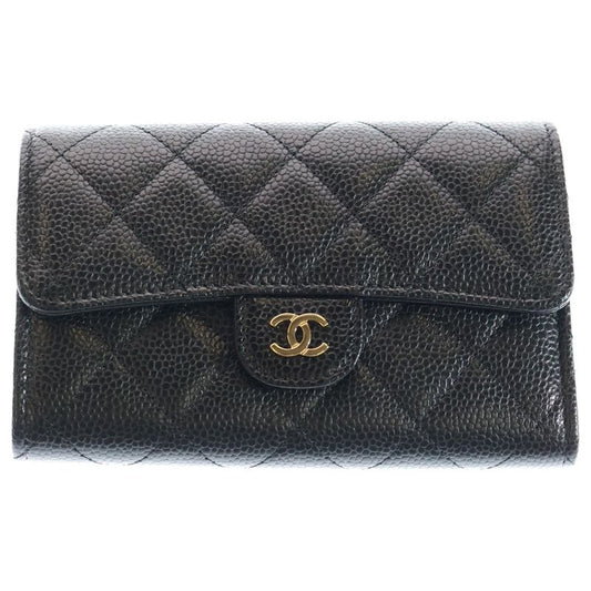 Chanel Matelasse Medium Flap Wallet Black Caviar Skin Gold Hardware Ap0232