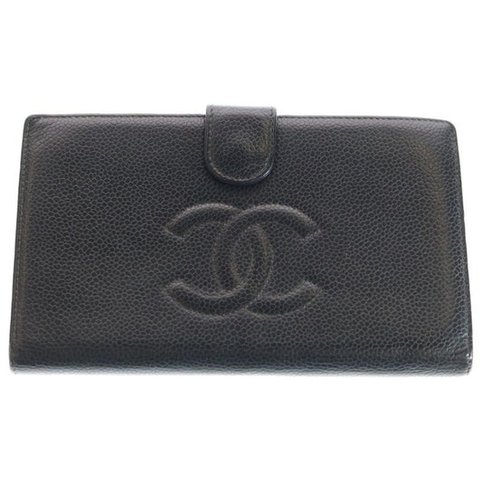 Chanel Coco Mark Caviar Skin Leather Clasp Long Wallet Long Wallet Gold