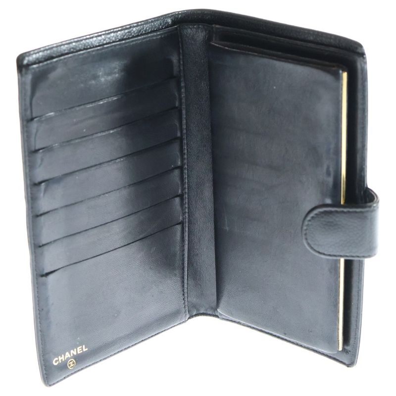 Chanel Coco Mark Caviar Skin Leather Clasp Long Wallet Long Wallet Gold