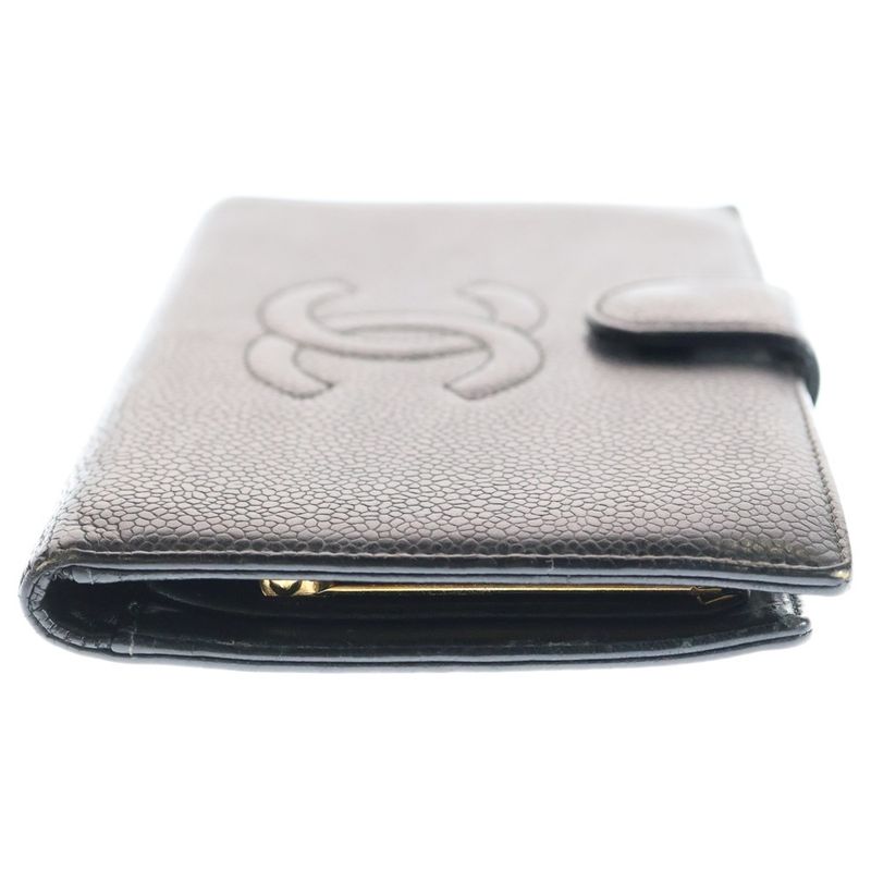 Chanel Coco Mark Caviar Skin Leather Clasp Long Wallet Long Wallet Gold