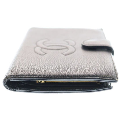Chanel Coco Mark Caviar Skin Leather Clasp Long Wallet Long Wallet Gold