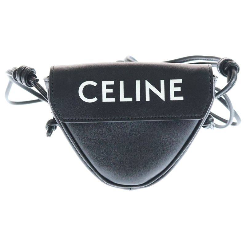 Celine Mini Triangle Mini Triangle Logo Print Leather Shoulder Bag Black