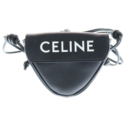 Celine Mini Triangle Mini Triangle Logo Print Leather Shoulder Bag Black