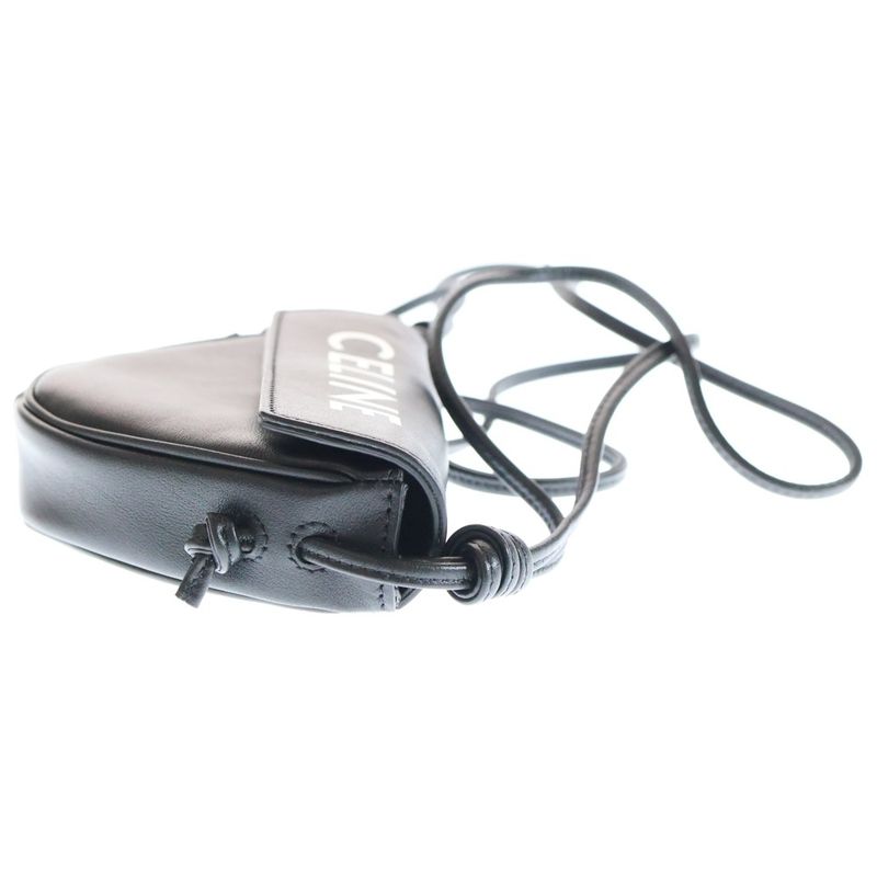 Celine Mini Triangle Mini Triangle Logo Print Leather Shoulder Bag Black