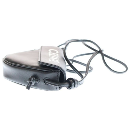 Celine Mini Triangle Mini Triangle Logo Print Leather Shoulder Bag Black