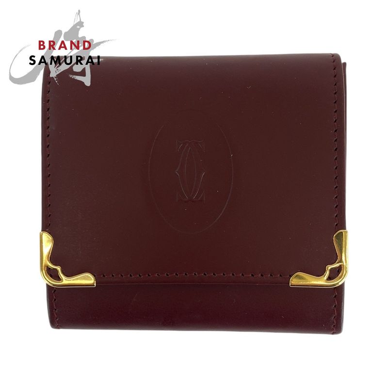 Cartier Must Line Wine Red Bordeaux Gold Hardware Leather Coin Case Coin Purse
