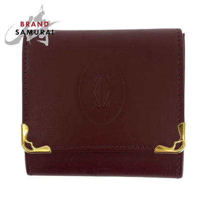 Cartier Must Line Wine Red Bordeaux Gold Hardware Leather Coin Case Coin Purse