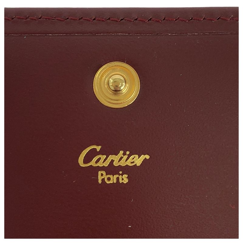 Cartier Must Line Wine Red Bordeaux Gold Hardware Leather Coin Case Coin Purse