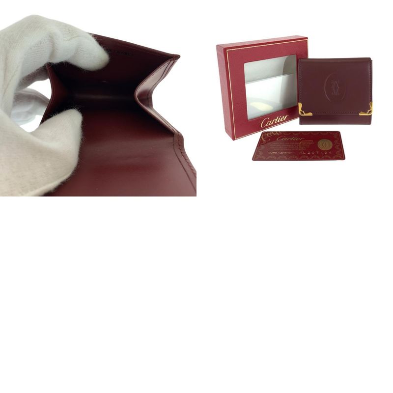 Cartier Must Line Wine Red Bordeaux Gold Hardware Leather Coin Case Coin Purse