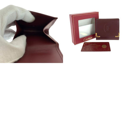 Cartier Must Line Wine Red Bordeaux Gold Hardware Leather Coin Case Coin Purse