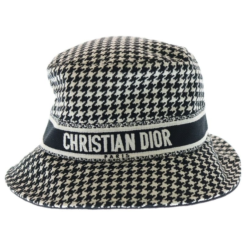 Christian Dior Logo Jacquard Houndstooth Staggered Checked Cotton Bucket Hat