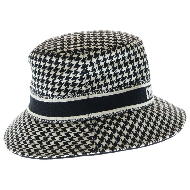 Christian Dior Logo Jacquard Houndstooth Staggered Checked Cotton Bucket Hat