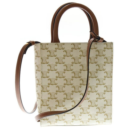Celine Vertical Cabas Mini 2way Bag Handbag Shoulder Bag White and Brown