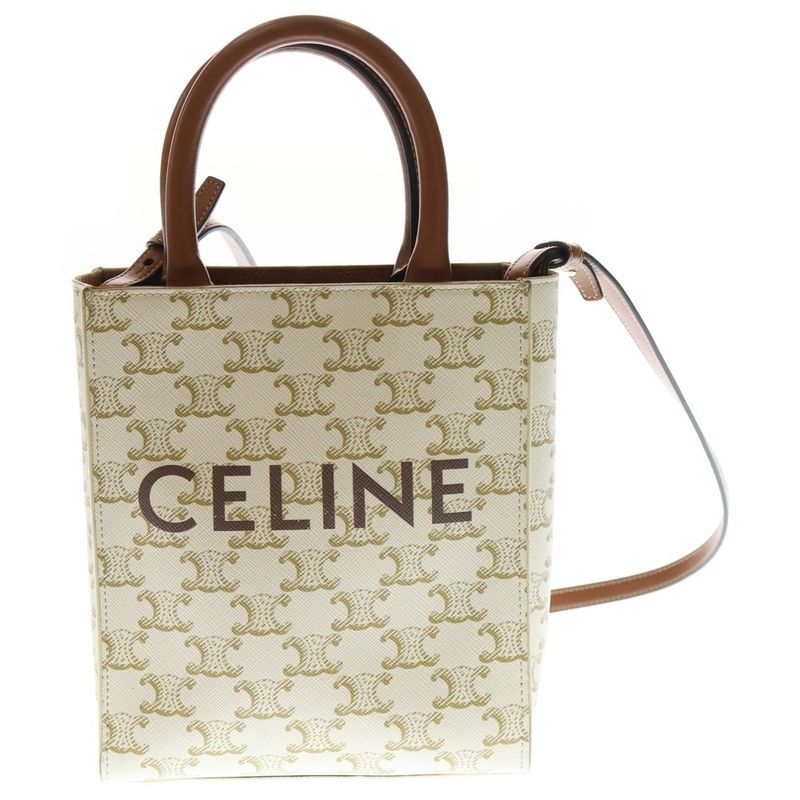 Celine Vertical Cabas Mini 2way Bag Handbag Shoulder Bag White and Brown