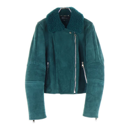 Gucci Mouton Double Riders Jacket Lamb Leather Lined Boa Women's Green 390104