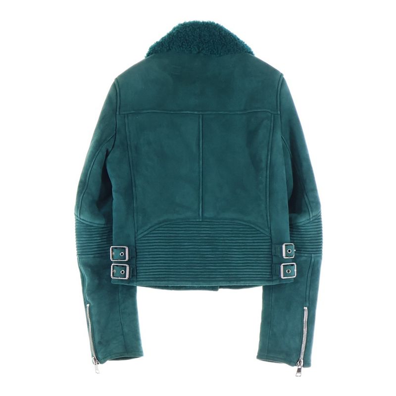 Gucci Mouton Double Riders Jacket Lamb Leather Lined Boa Women's Green 390104