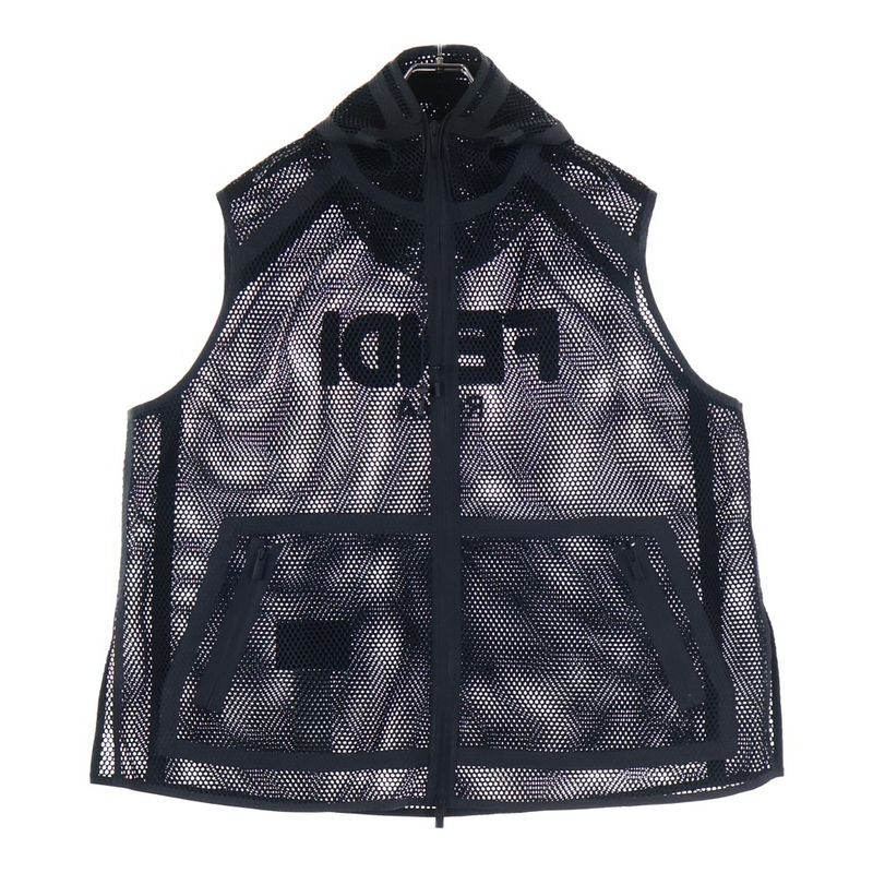 Fendi Sleeveless Mesh Hoodie Zip Up Fendi Monster Black Fw0964 A6ts F0fqa1