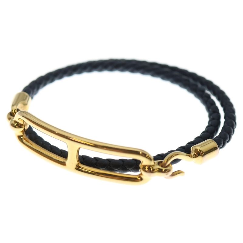 Hermes Lurie Dubretour Bracelet Black and Gold Leather × GP