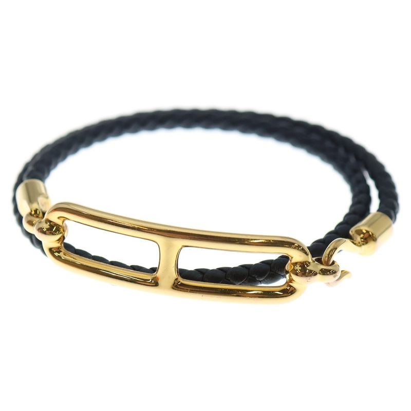 Hermes Lurie Dubretour Bracelet Black and Gold Leather × GP