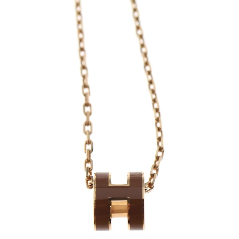 Hermes Pop Ash H Necklace Pendant Chain Pink Gold Pink GP