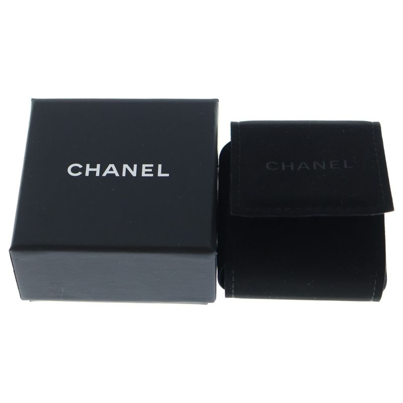 Chanel Coco Mark Camellia Flower Motif Rhinestone Earrings Black and Silver